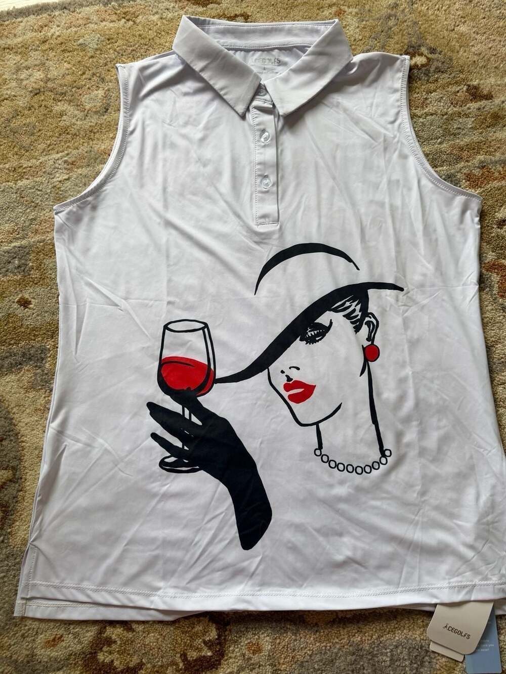 Acegolfs Sleeveless Wine Lady Graphic Golf Polo